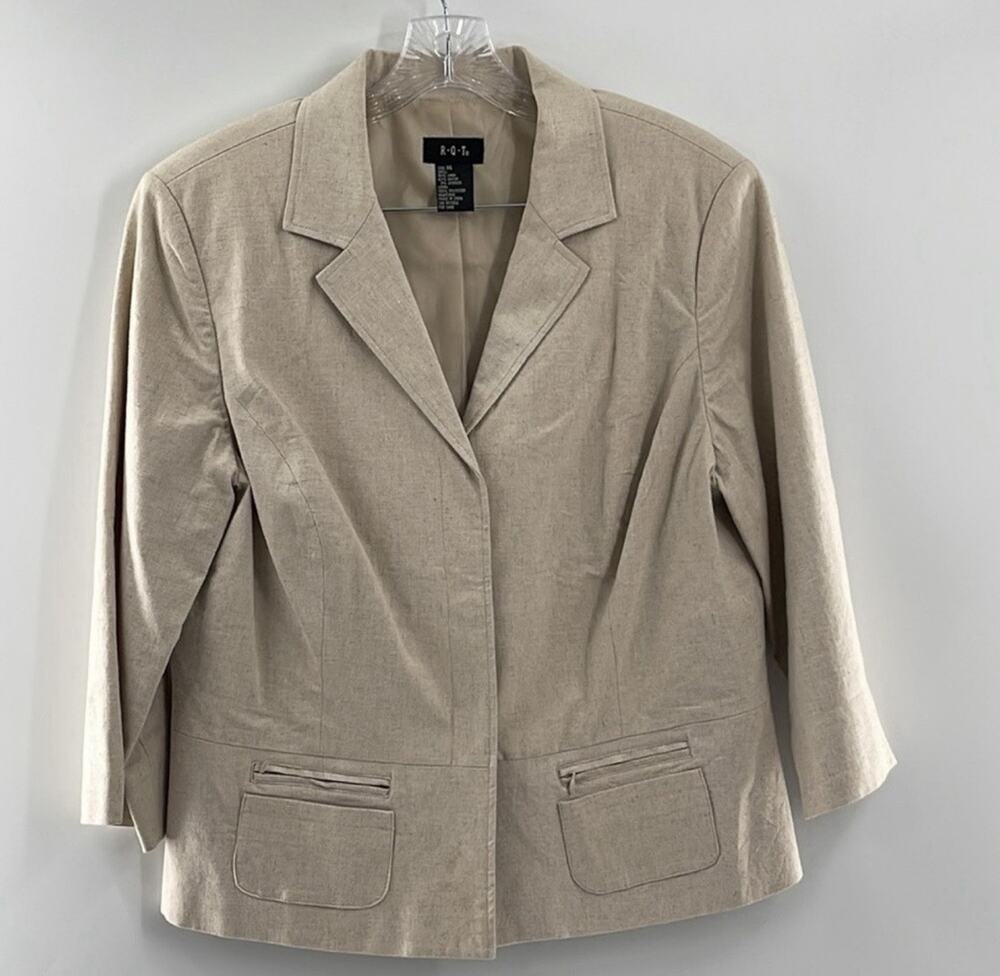 RQT Linen blend Women' Work Casual Jacket Fully lined ,Snap Button Size 14